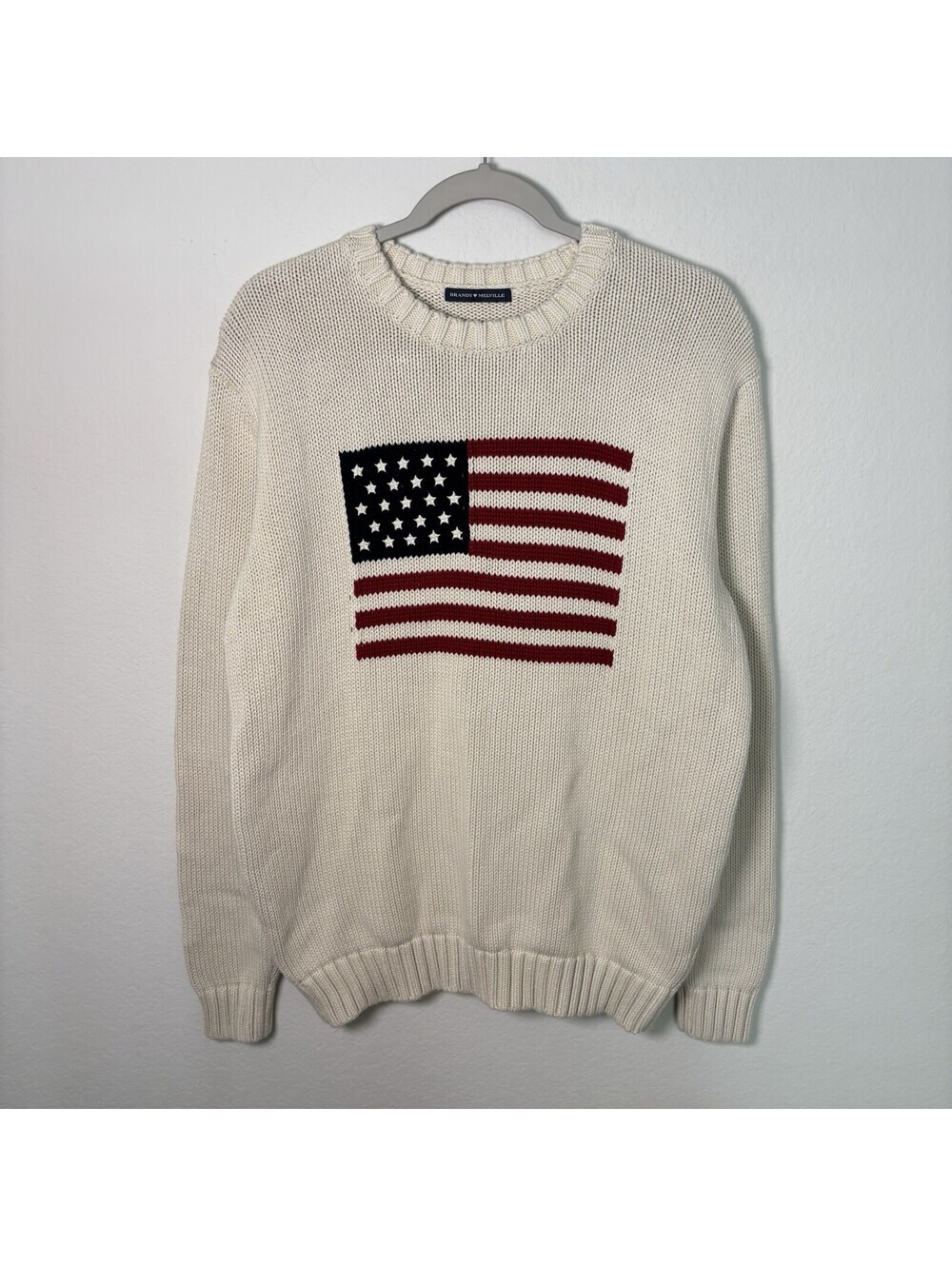 Brandy Melville Preppy American USA Flag Ivory Cream Knit Sweater One Size EUC